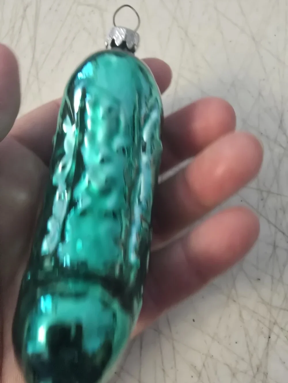 Vintage German Glass Green Pickle Christmas Ornament 4.5